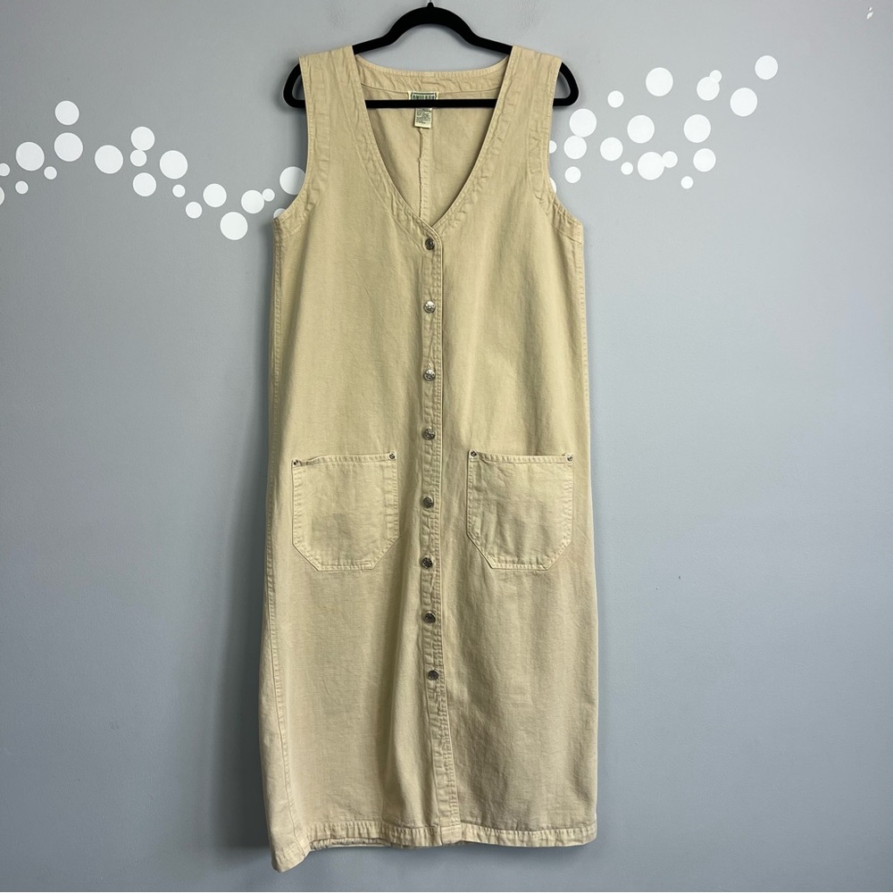 Vintage Amiliano Denim Jumper Dress Size L Button Front Utility Pockets